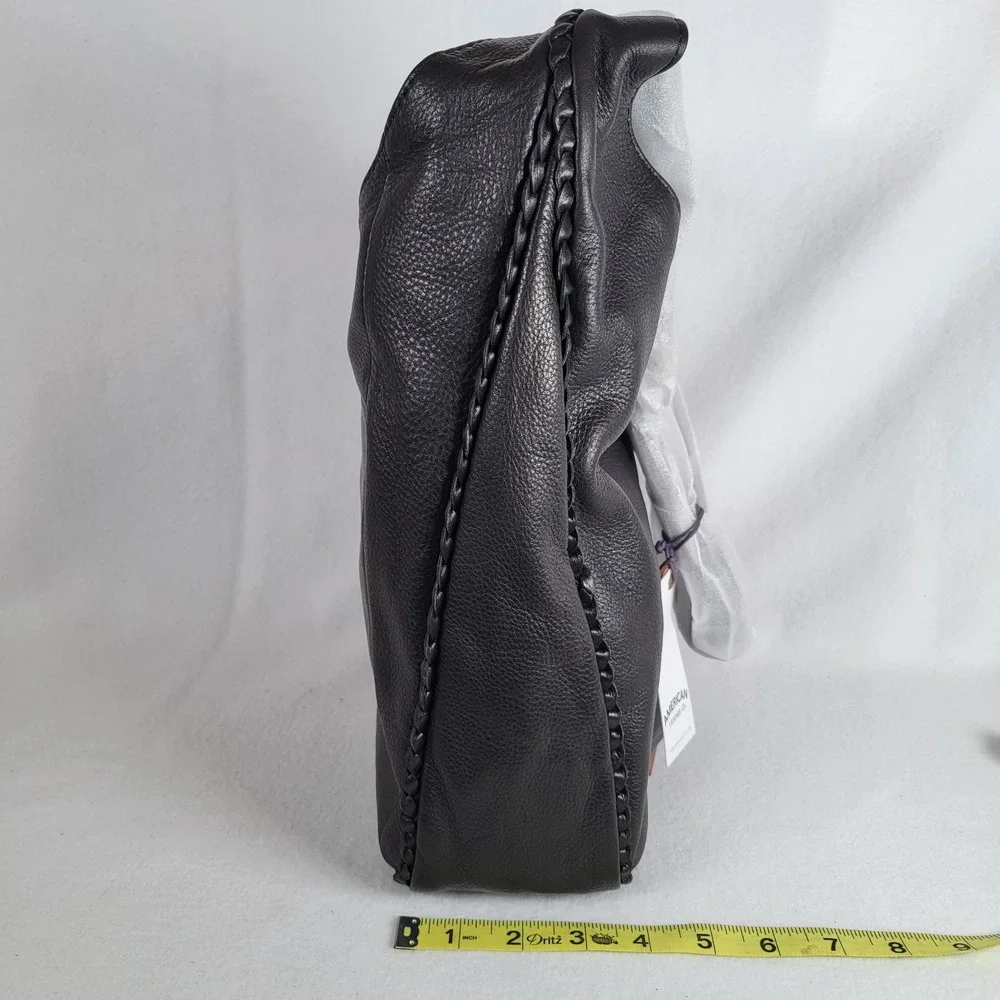 American Leather Co Womens Hobo Bag Bloome Adjustable Strap Pebbled Black